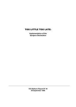 Europe Report, Nr. 44: Too Little Too Late