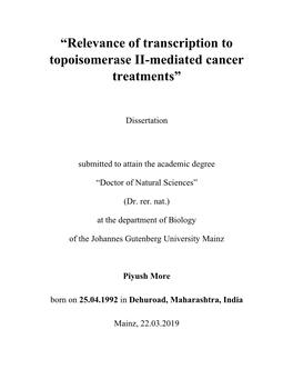 “Relevance of Transcription to Topoisomerase II-Mediated Cancer Treatments”