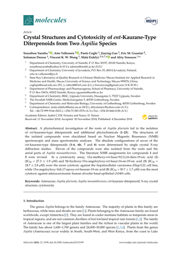 Crystal Structures and Cytotoxicity of Ent-Kaurane-Type Diterpenoids from Two Aspilia Species