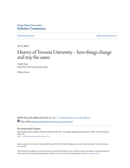History of Towson University Â•Fi How Things Change and Stay the Same