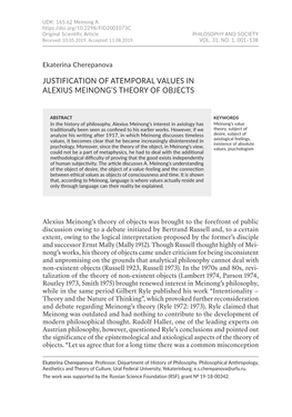 Justification of Atemporal Values in Alexius Meinong's