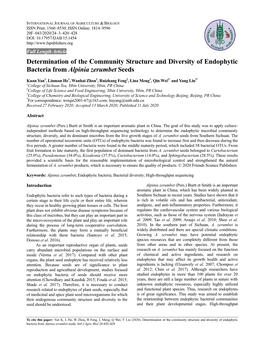 Determination of the Community Structure and Diversity of Endophytic Bacteria from Alpinia Zerumbet Seeds