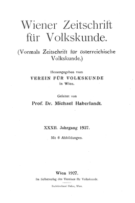 Wiener Zeitschrift Für Volkskunde