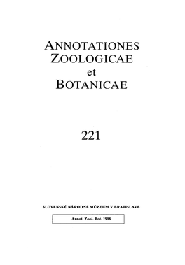 ANNOTATIONES ZOOLOGICAE Et BOTANICAE