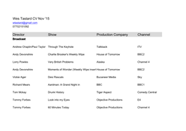 Wes Tastard CV Nov '15 Wtastard@Gmail.Com 07702151092