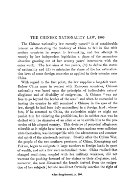 The Chinese Nationality Law, 1909