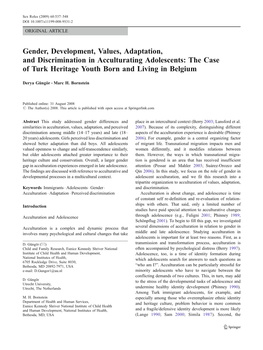 Gender, Development, Values, Adaptation, and Discrimination in Acculturating Adolescents: the Case of Turk Heritage Youth Born and Living in Belgium