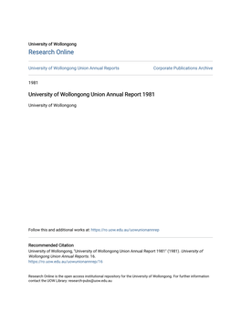 University of Wollongong Union Annual Report 1981