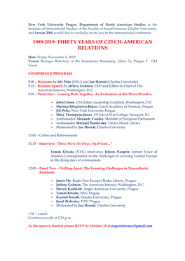 1989-2019: Thirty Years of Czech-American Relations