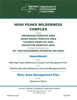 High Peaks Wilderness Complex UMP Amendment July 13, 2018 · Page 2