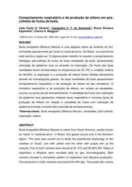 Comportamento Respiratório E De Produção De Etileno Em Pós- Colheita De Frutos De Butiá