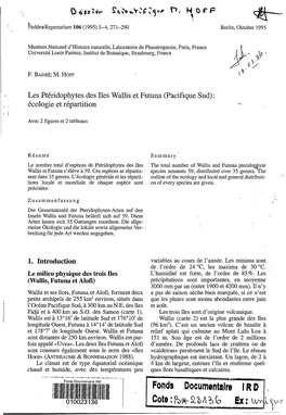 Les Ptéridophytes Des Iles Wallis Et Futuna (Pacifique Sud) : I Écologie Et Répartition