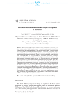 Invertebrate Communities of the High Arctic Ponds in Hornsund