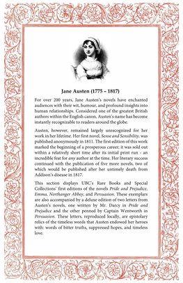 Jane Austen (1775 – 1817) for Over 200 Years, Jane Austen’S Novels Have Enchanted Audiences with Their Wit, Humour, and Profound Insights Into Human Relationships