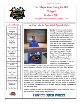 The Villages Motor Racing Fan Club Pit Report October - 2014 Next Regular Meeting—Wednesday, November 5, 2014