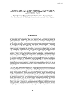 The Contribution of Portfolio Entrepreneurs to Economic Development and Growth: the Ugandan Laboratory Case