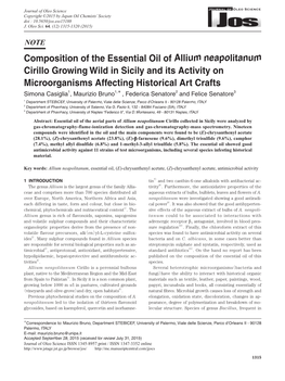 Composition of the Essential Oil of Allium Neapolitanum Cirillo