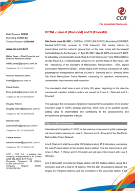 CPTM - Lines 8 (Diamond) and 9 (Emerald) BM&Fbovespa: CCRO3