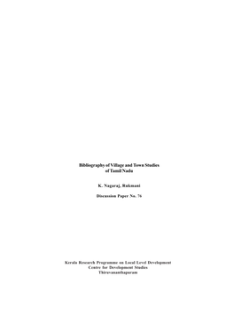 Bibliography of Village and Town Studies of Tamil Nadu