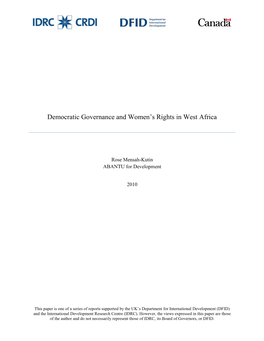 Democratic Governance and Women's Rights in West Africa