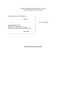 Memorandum and Order : U.S. V. AMR Corporation, American Airlines, Inc., and AMR Eagle Holding Corporation