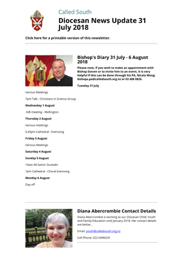 Diocesan News Update 31 July 2018 by Called South
