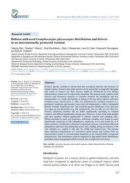 Balloon Milkweed Gomphocarpus Physocarpus Distribution and Drivers in an Internationally Protected Wetland