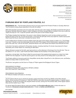 For Immediate Release P-Bruins Beat by Portland Pirates