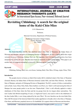 Revisiting Chhinlung: a Search for the Original Home of the Kuki-Chin-Mizo L.H