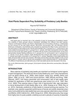 Host Plants Dependent Prey Suitability of Predatory Lady Beetles