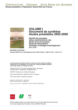 VOLUME I Document De Synthèse Études Préalables 2002-2006