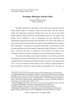 Procopius, Belisarius and the Goths by Christopher Lillington-Martin (Exeter University)