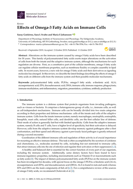 Effects of Omega-3 Fatty Acids on Immune Cells