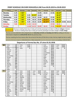 T Departures of Vormsi Bus No. 37 Since 01.01.2018 FERRY