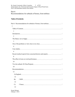 Part 6: Recommendations for Setbacks of Homes, from Turbines