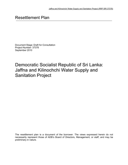 Sri Lanka: Jaffna and Kilinochchi Water Supply and Sanitation Project