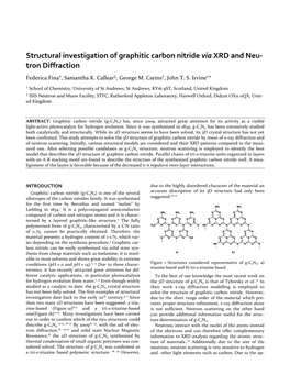 Structural Investigation of Graphitic Carbon Nitride Via XRD and Neu- Tron Diffraction Federica Fina†, Samantha K