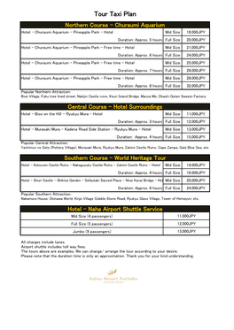 Tour Taxi Plan Northern Course - Churaumi Aquarium Hotel - Churaumi Aquarium - Pineapple Park - Hotel Mid Size 18,000JPY Duration: Approx