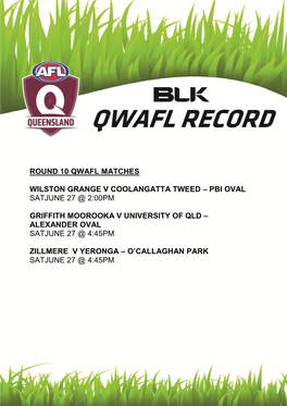 Round 10 Qwafl Matches Wilston Grange V