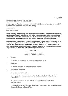 Planning Committee 26 July 2017 Agenda