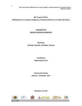 1 M4. Proyecto Piloto: Alfabetización Con Mujeres Indígenas Y Afrodescendientes En El Estado De Oaxaca Diagnóstico Regional