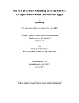 The Role of Media in Alleviating Sectarian Conflict: an Exploration of Peace Journalism in Egypt