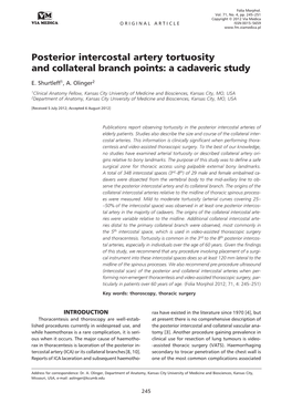 Posterior Intercostal Artery Tortuosity and Collateral Branch Points: a Cadaveric Study