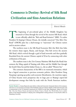 Commerce Is Destiny: Revival of Silk Road Civilization and Sino-American Relations