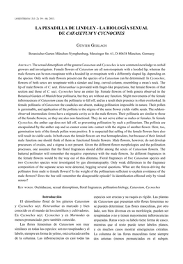 La Biología Sexual De Catasetum Y Cycnoches GÜNTER GERLACH