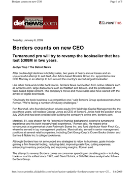 Borders Counts on New CEO Page 1 of 3