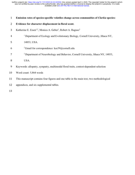 Emission Rates of Species-Specific Volatiles Change Across Communities of Clarkia Species