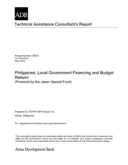 Philippines: Local Government Financing and Budget Reform (Financed by the Japan Special Fund)