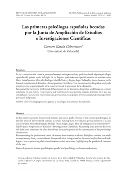 Las Primeras Psicólogas Españolas Becadas Por La Junta De Ampliación De Estudios E Investigaciones Cientíﬁ Cas