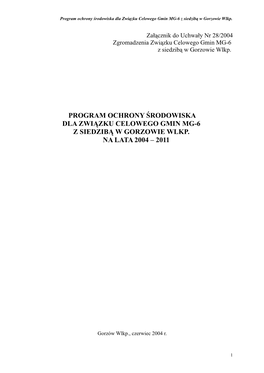 Program Ochrony Środowiska Dla Związku Celowego Gmin MG-6 Z Siedzibą W Gorzowie Wlkp